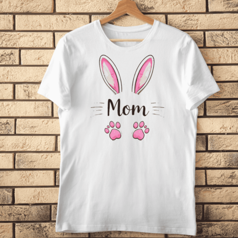 Cute Holiday Bunny Ears Mom T-shirt Design cover image.