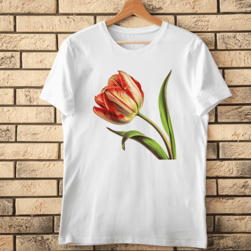 Tulip flower with leaves T-Shirt Design cover image.