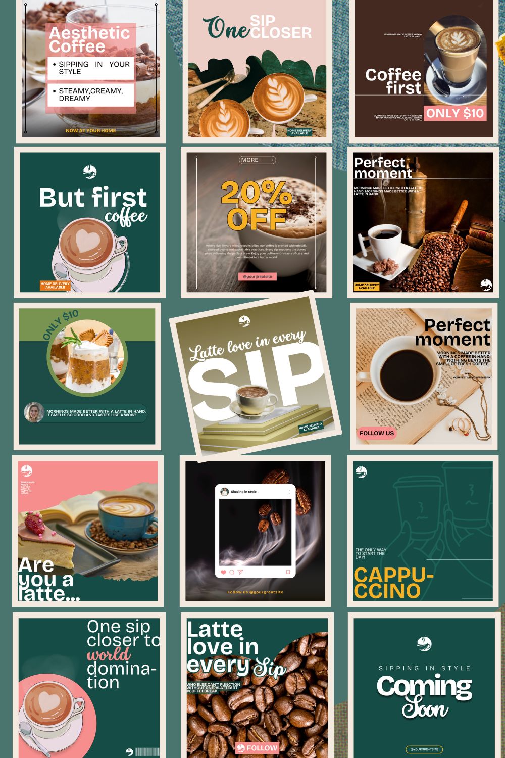 Trendy coffee Instagram post templates-Canva pinterest preview image.