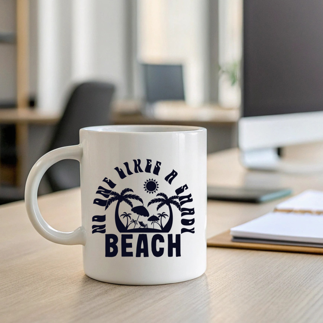 tropical beach t shirt design with palm trees and summer vibes. summer beach t shirt design. 2 with mug mock up 90