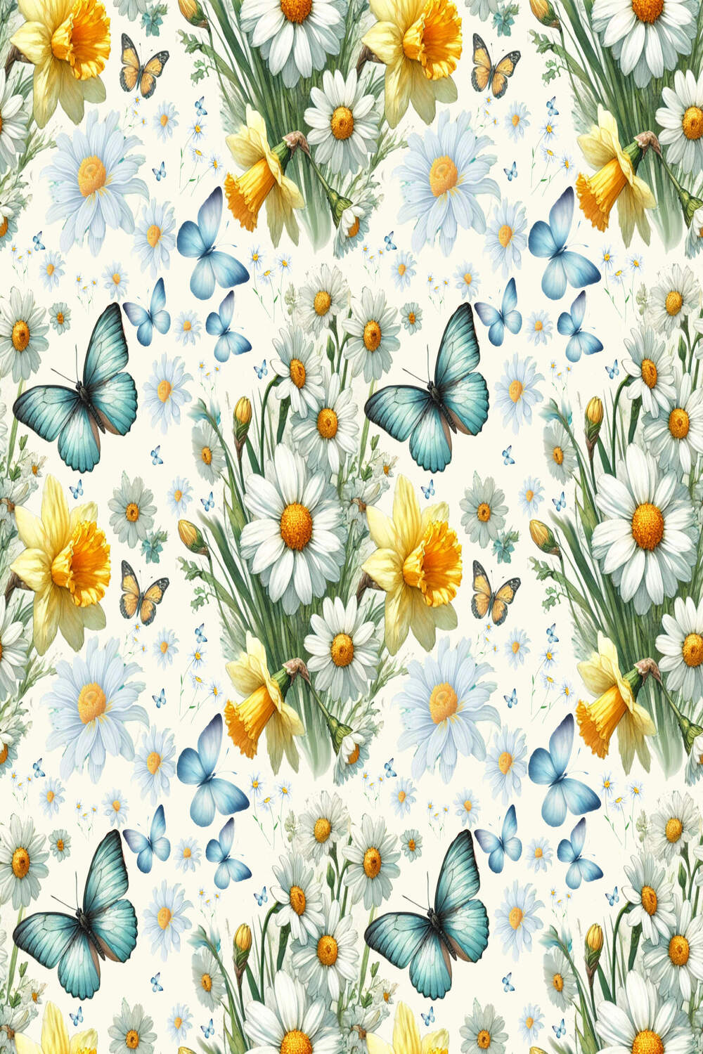 Flowers and butterflies Digital Paper pinterest preview image.