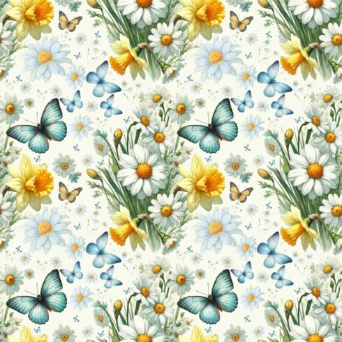 Flowers and butterflies Digital Paper cover image.