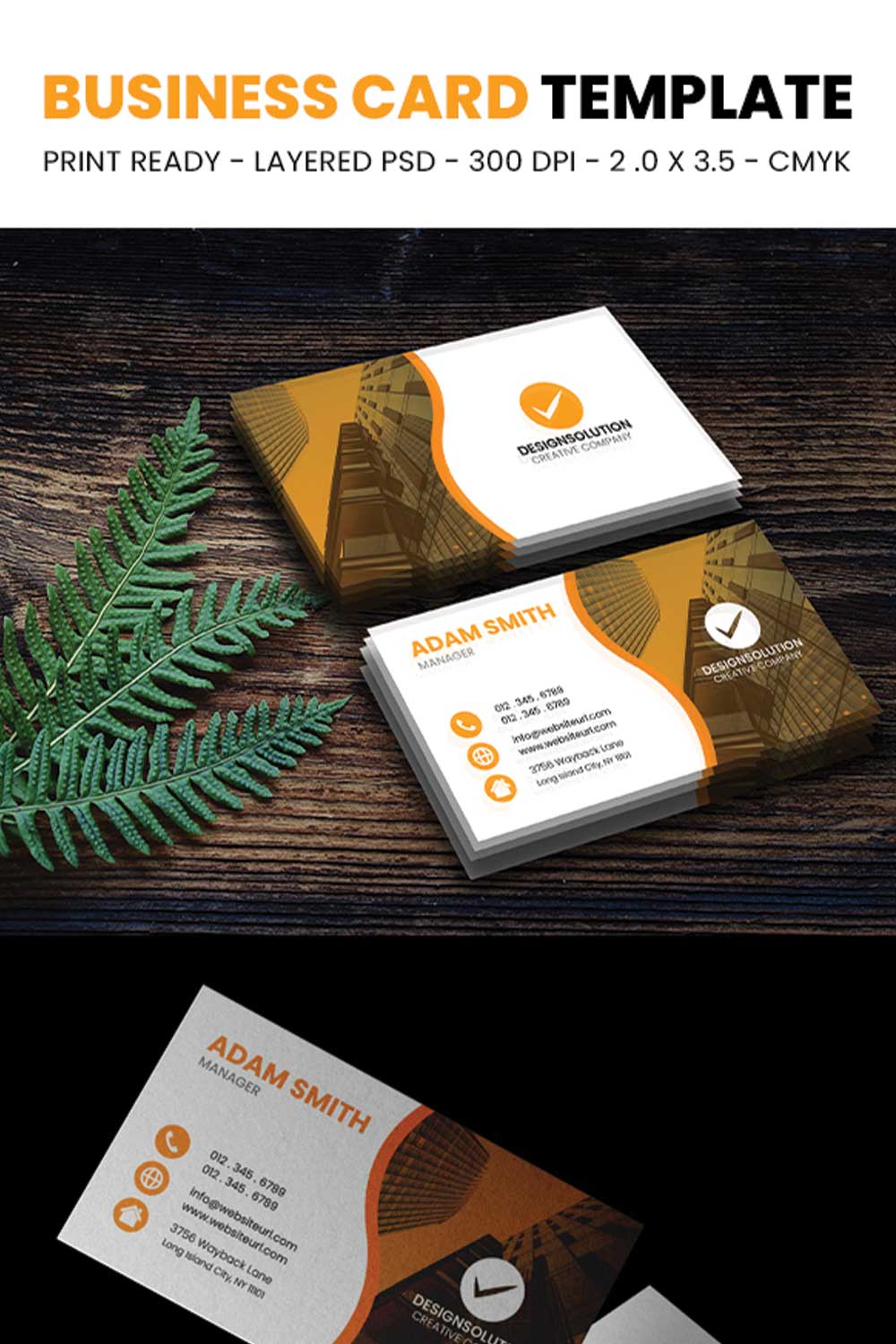 Orange Creative Business card Template pinterest preview image.