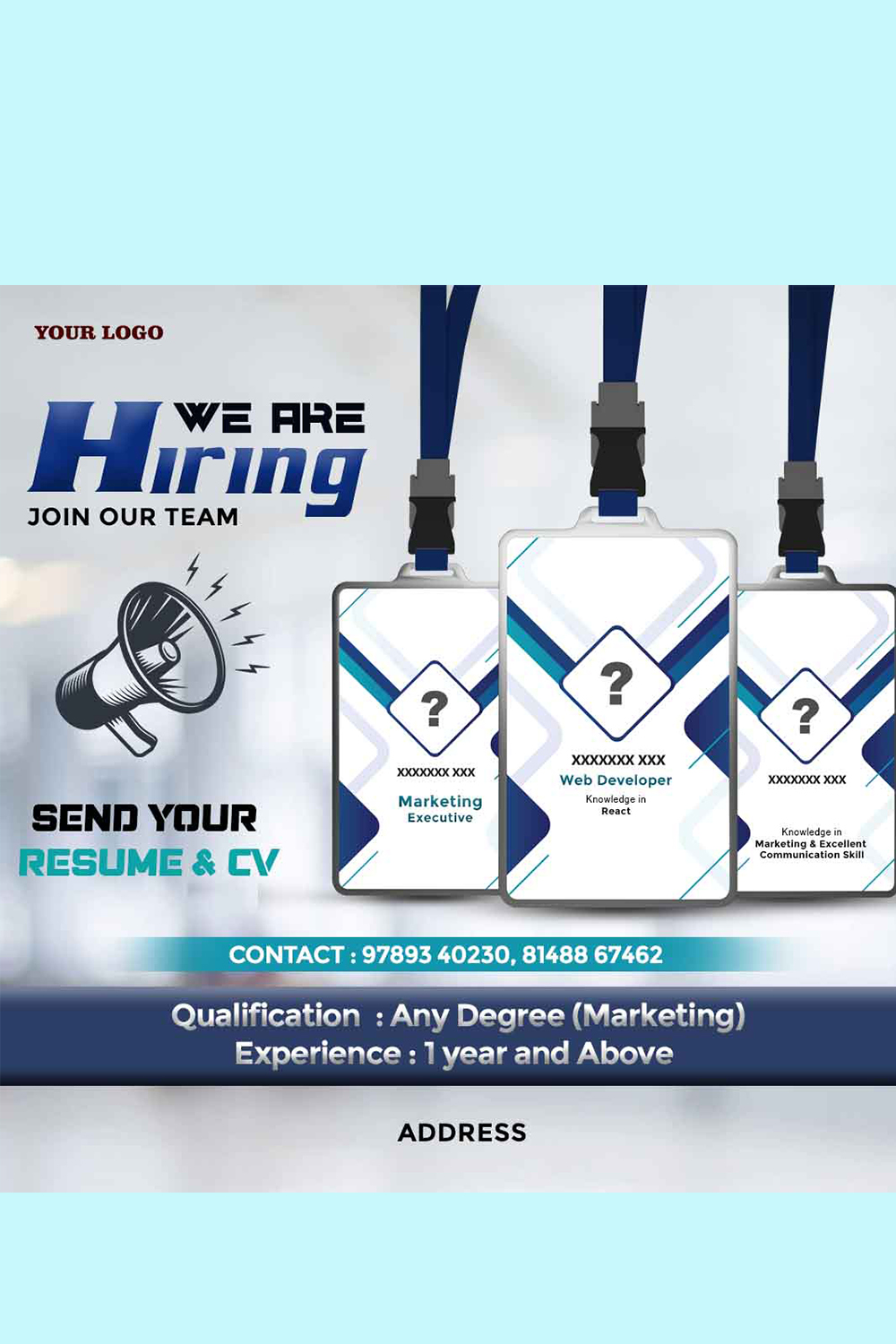 Hiring Poster Template pinterest preview image.