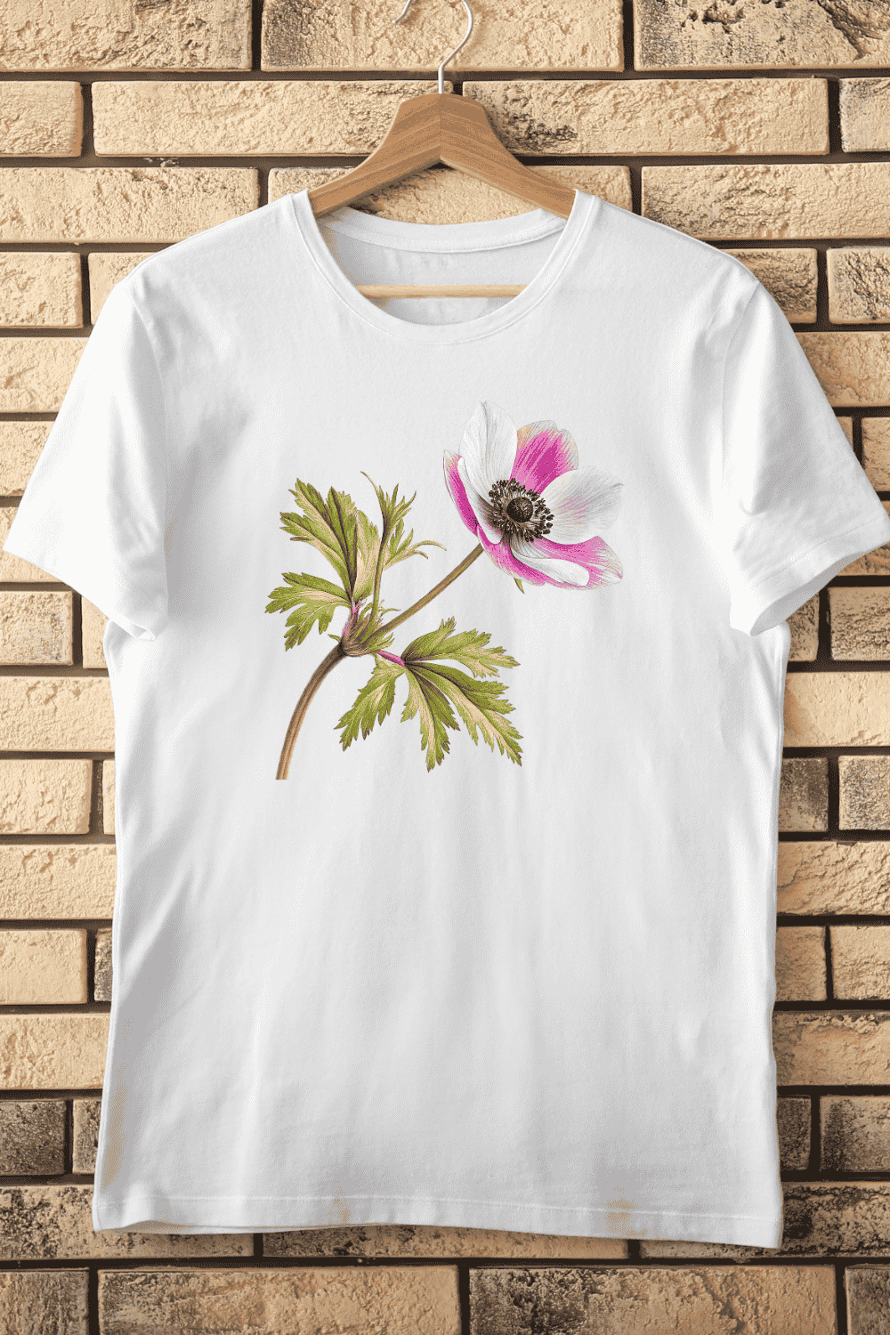 Floral Anemone Bloom T-Shirt Design pinterest preview image.