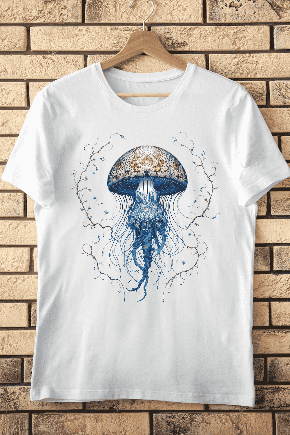 Ornate Jellyfish Fantasy T-shirt Design pinterest preview image.