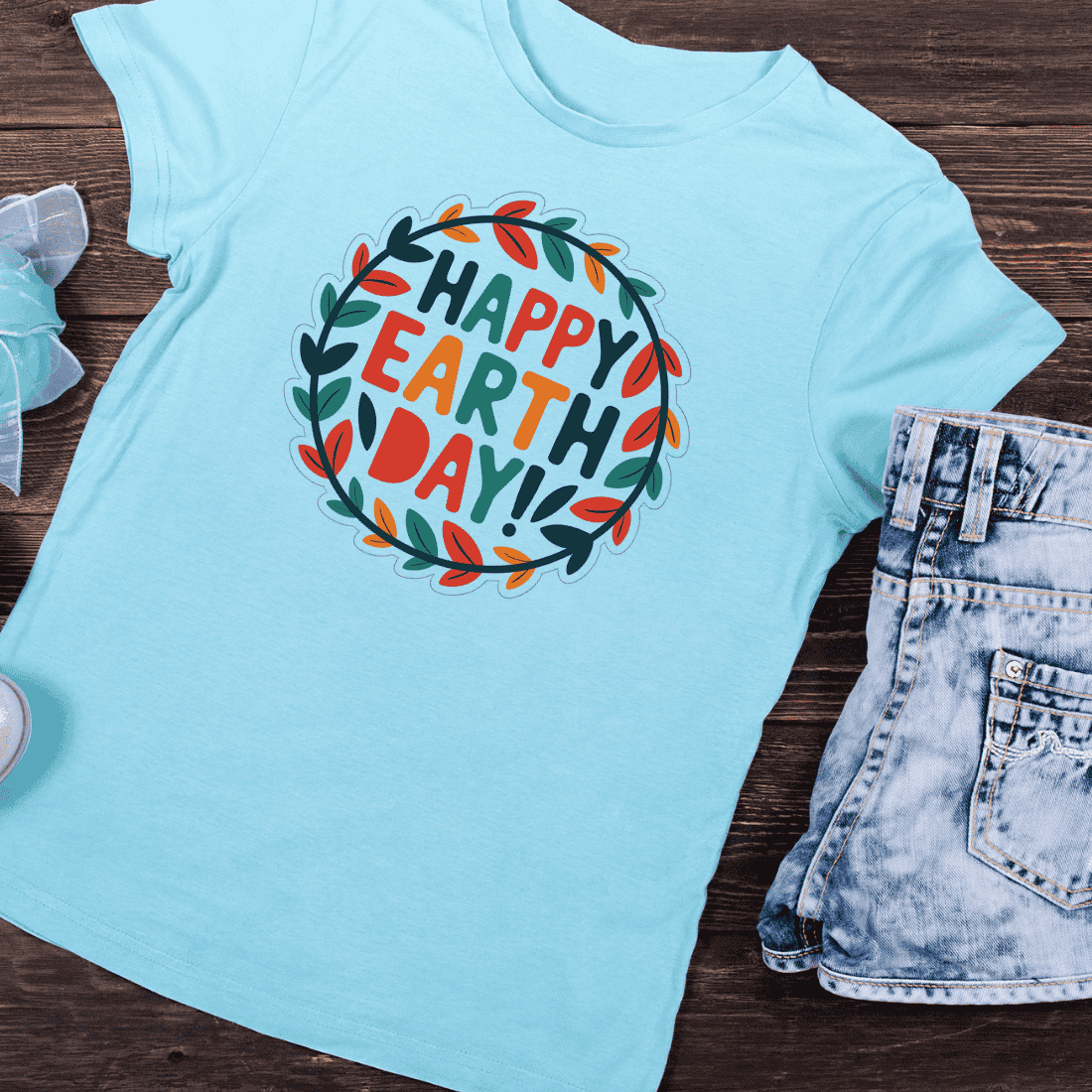 Colorful Happy Earth Day T-shirt Design preview image.