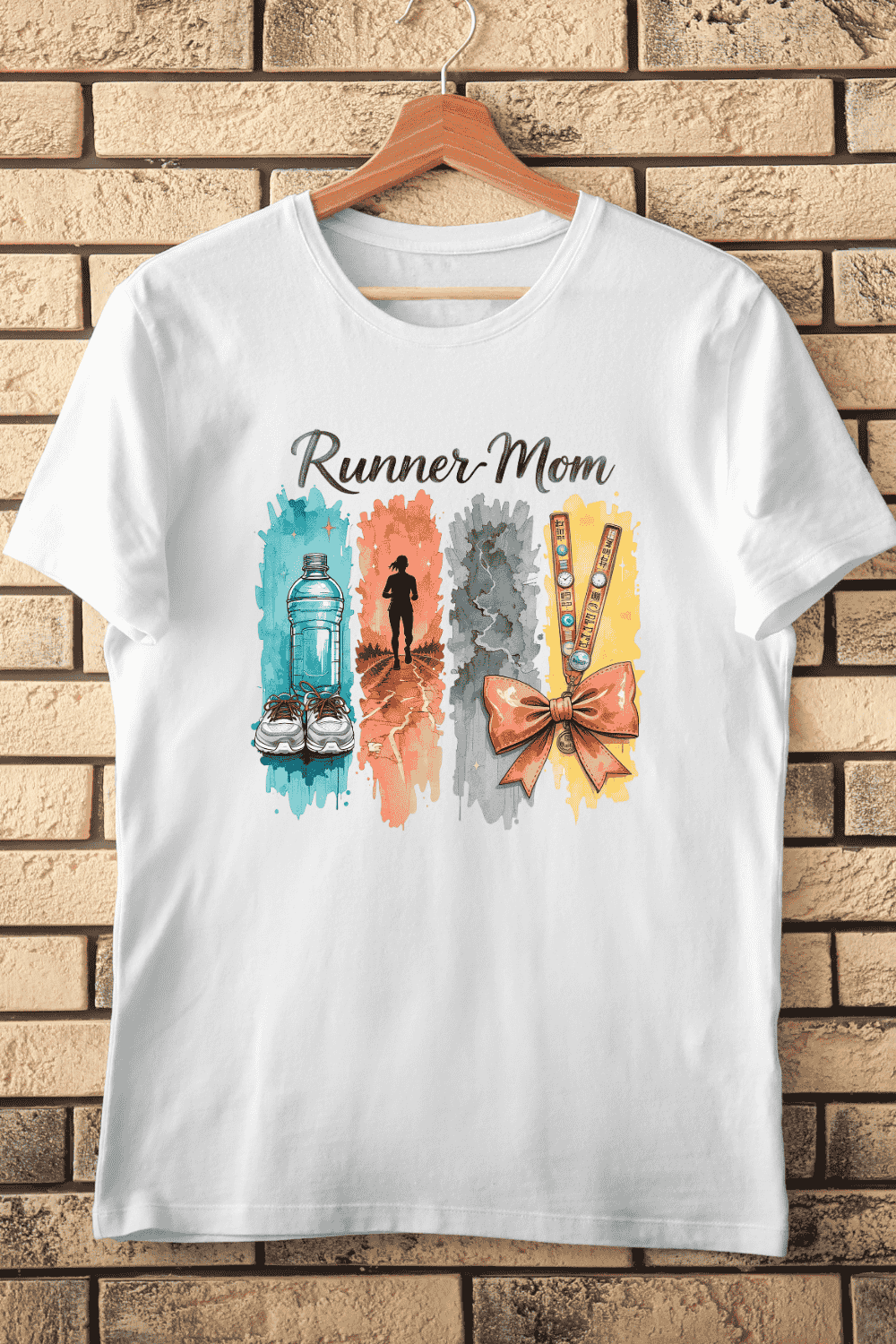 Watercolor Runner Mom T-Shirt Design pinterest preview image.