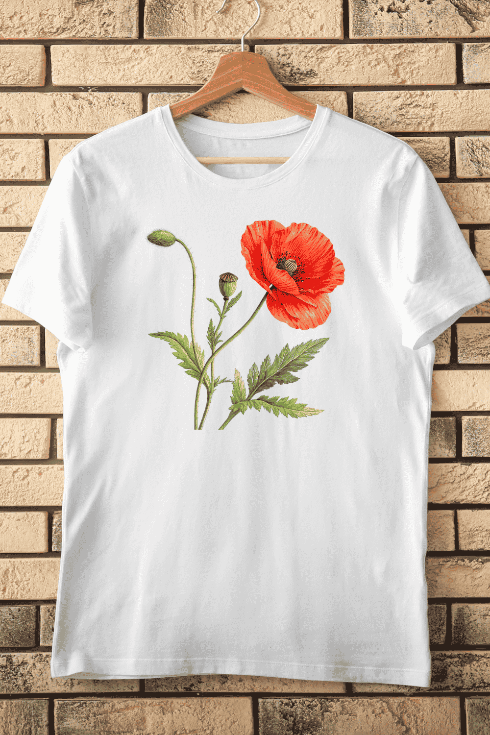 Natural Poppy Flower T-Shirt Design pinterest preview image.