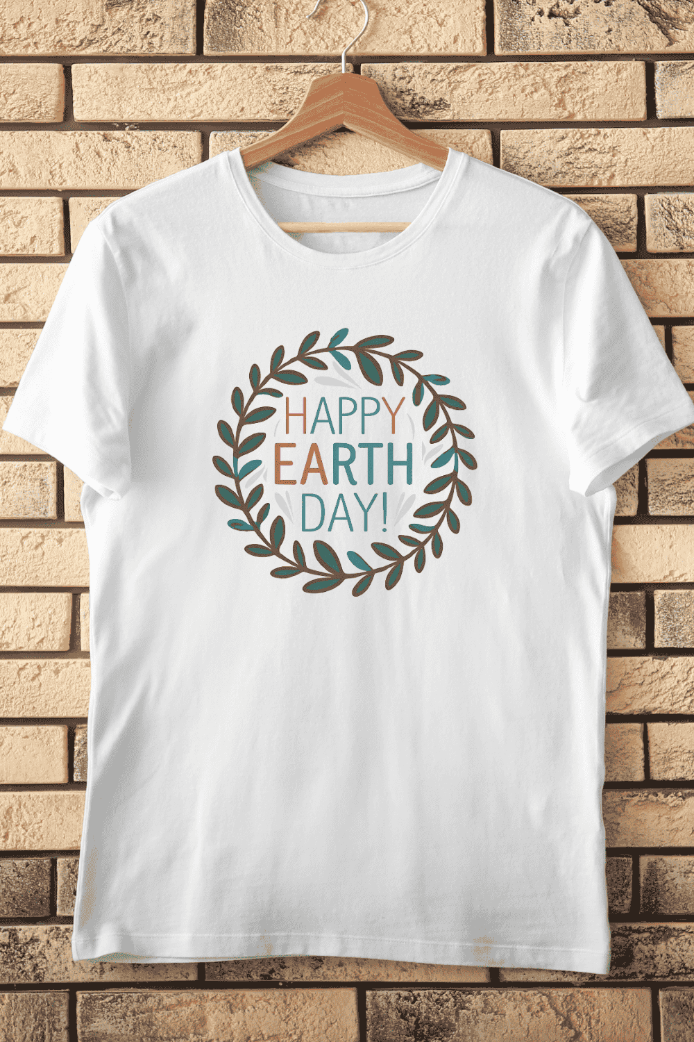 Earth Day with Leaf Wreath T-shirt Design pinterest preview image.