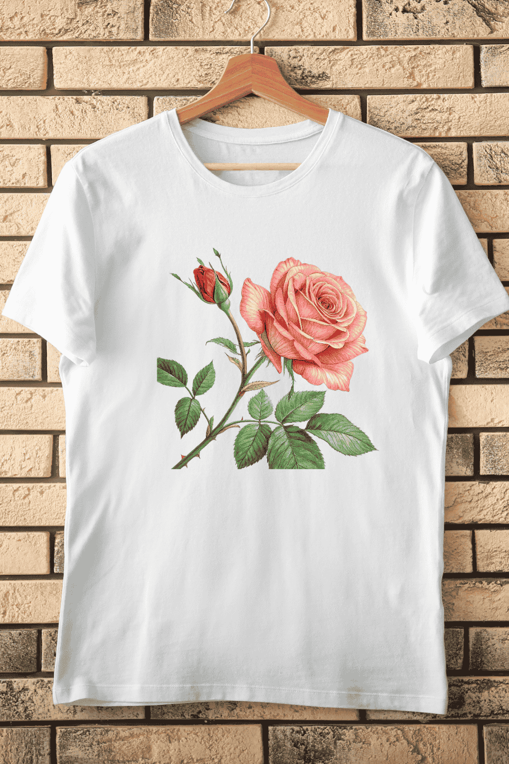 Natural Pink Rose T-Shirt Design pinterest preview image.