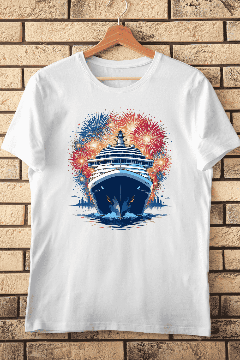 Holiday Fireworks Cruise T-shirt Design pinterest preview image.