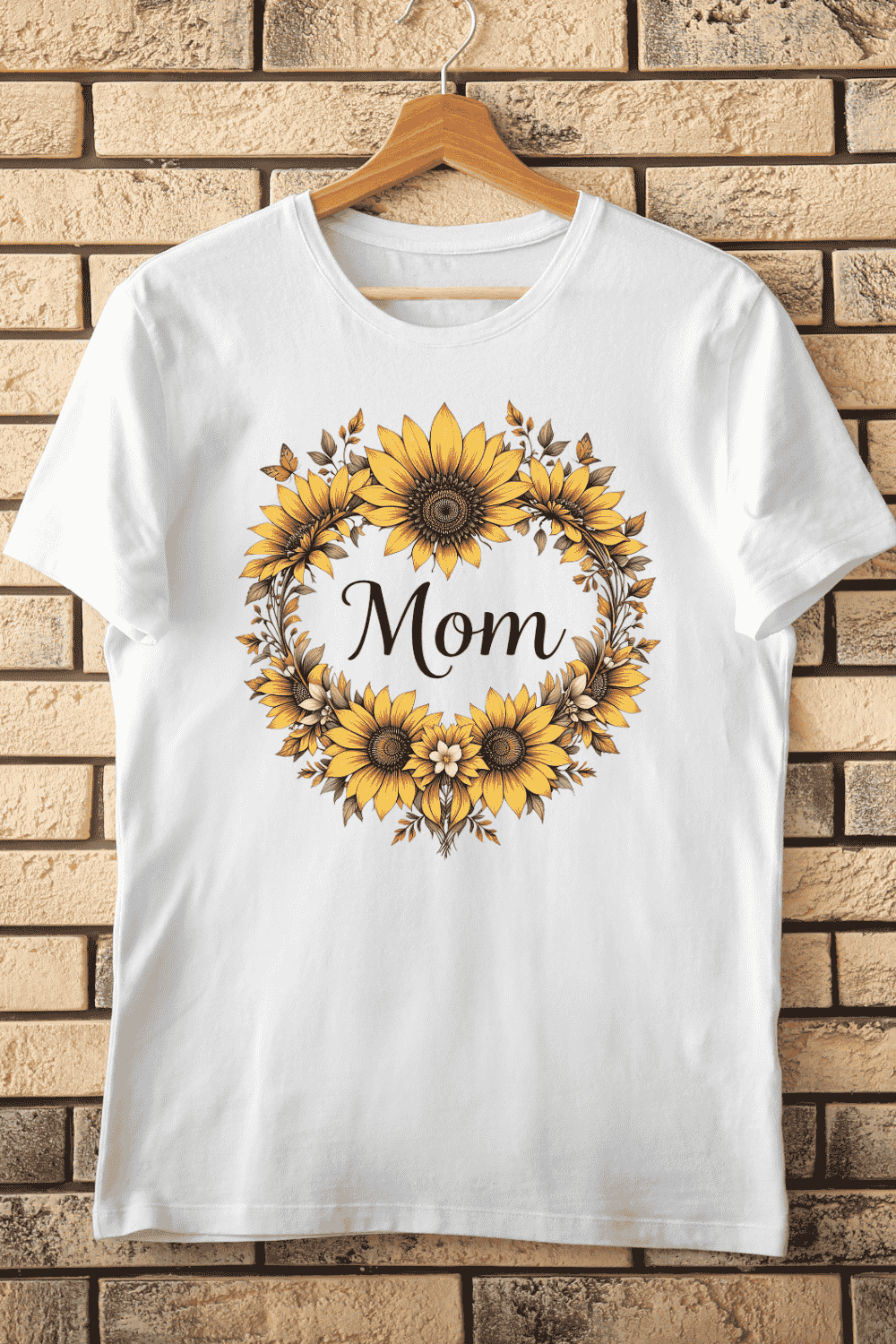 Sunflower Mom Floral Wreath T-Shirt Design pinterest preview image.