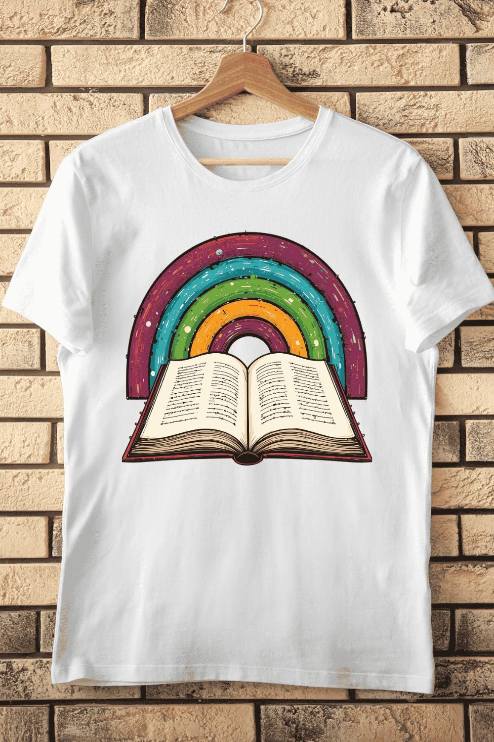 Rainbow Book Fantasy T-shirt Design pinterest preview image.