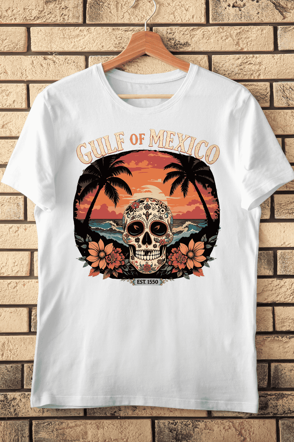 Gulf of Mexico Sugar Skull T-shirt Design pinterest preview image.