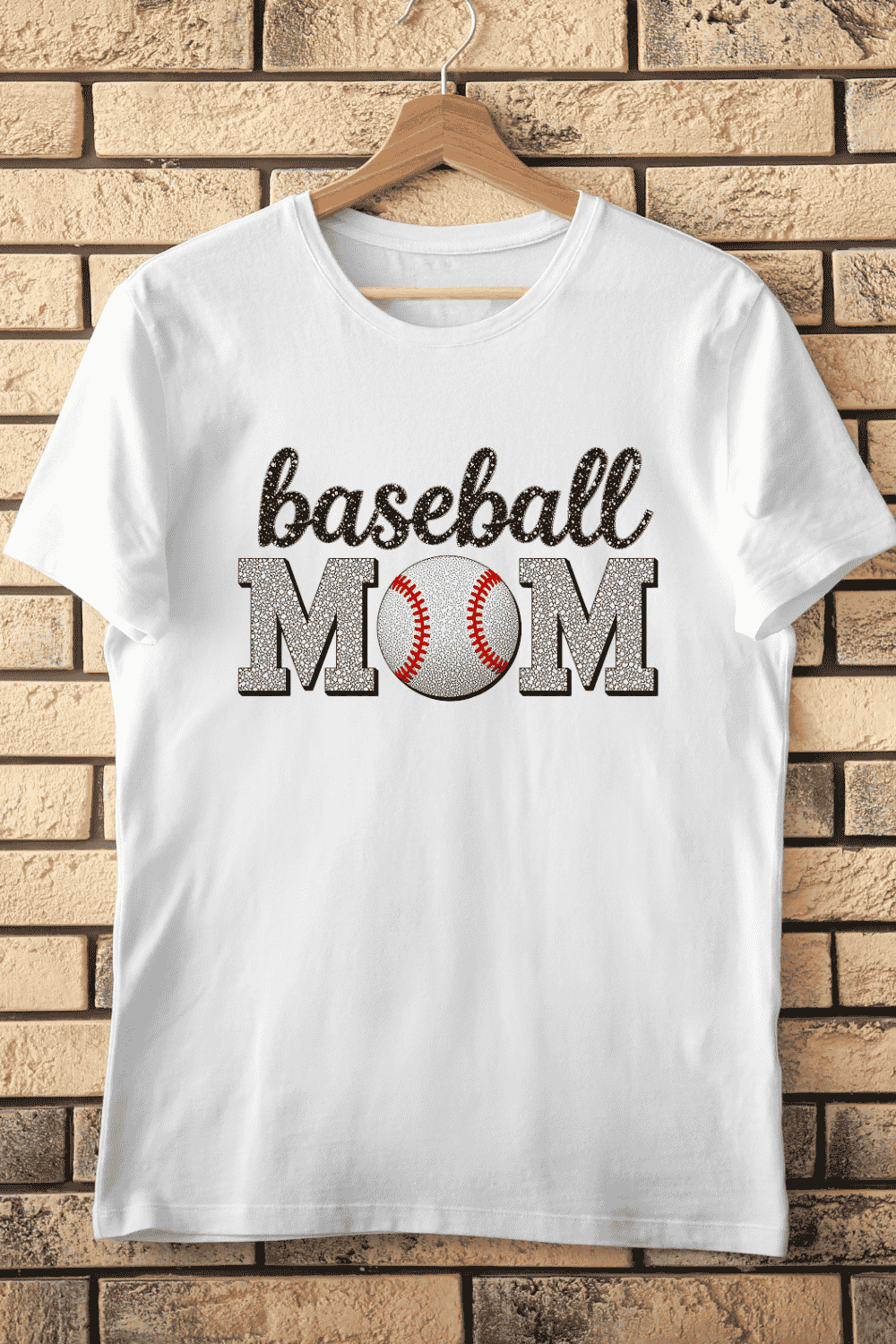 Glitter Baseball Mom T-shirt Design pinterest preview image.