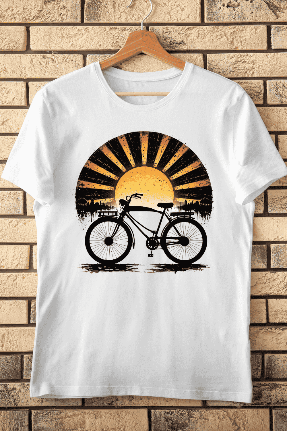 Vintage Bicycle Silhouette Sunset T-shirt Design pinterest preview image.