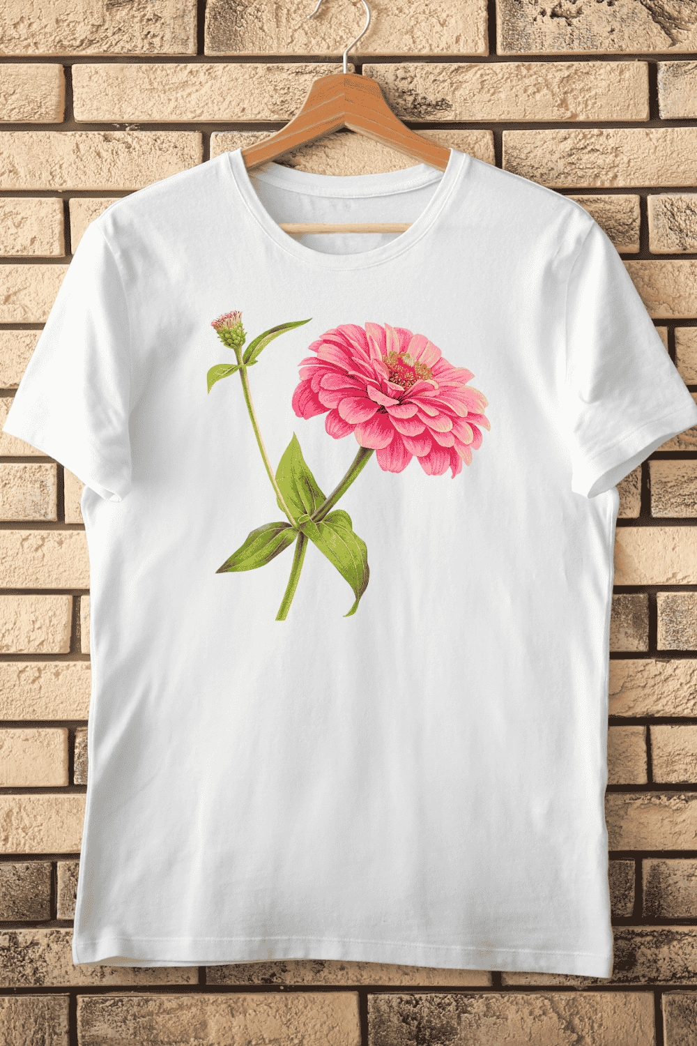 Pink Zinnia Flower T-Shirt Design pinterest preview image.