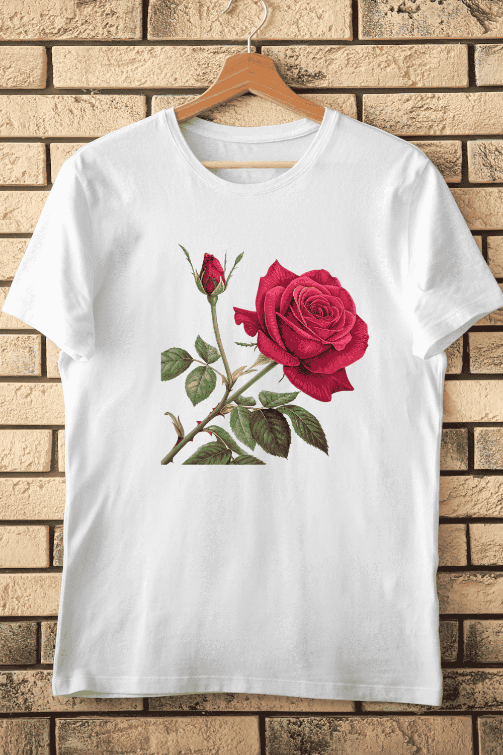 Red Rose Flower T-Shirt Design pinterest preview image.