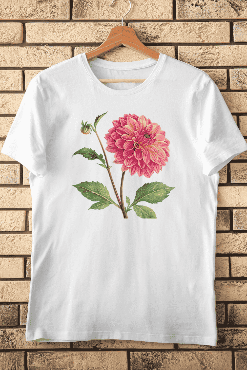 Pink Dahlia Flower T-Shirt Design pinterest preview image.