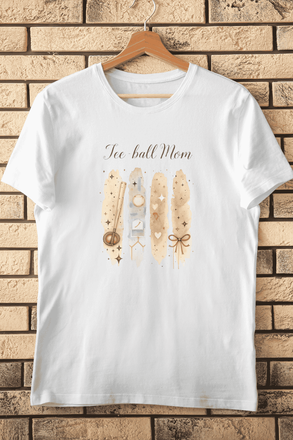 Mother's Day Tee-ball Mom with Bat T-Shirt Design pinterest preview image.