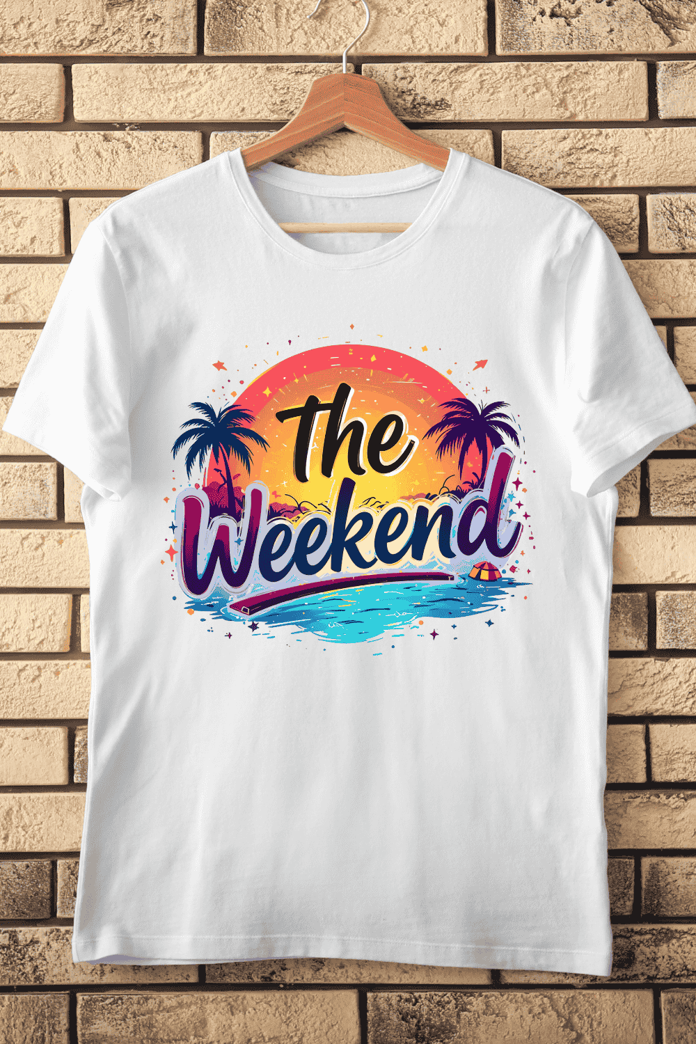 The Weekend Tropical Getaway T-shirt Design pinterest preview image.