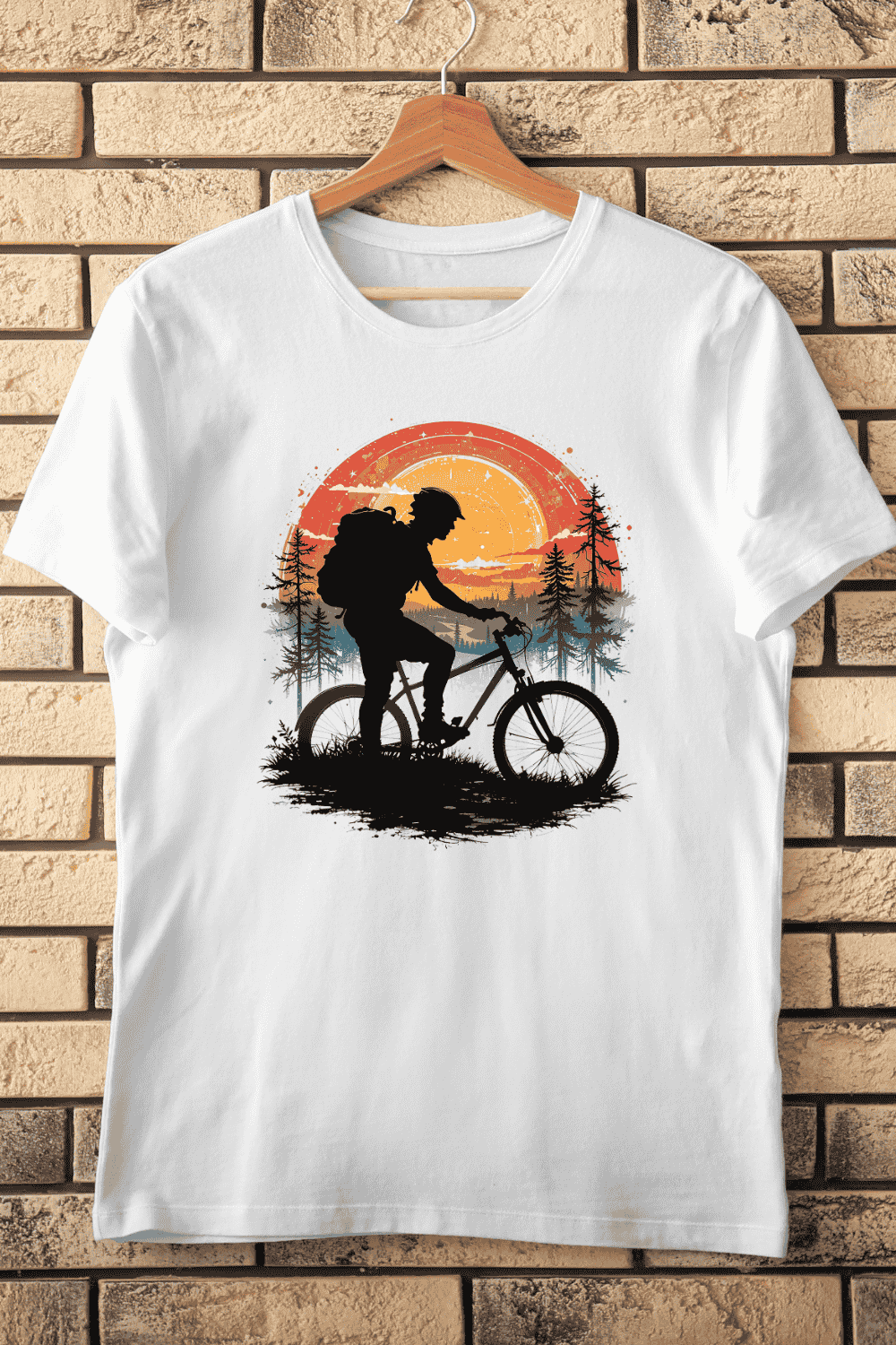 Mountain Biker Silhouette Sunset T-shirt Design pinterest preview image.