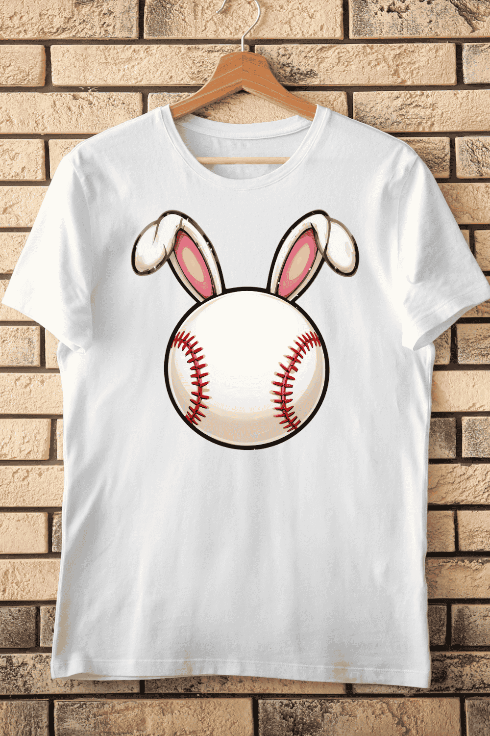 Baseball with Rabbit Ears T-Shirt Design pinterest preview image.