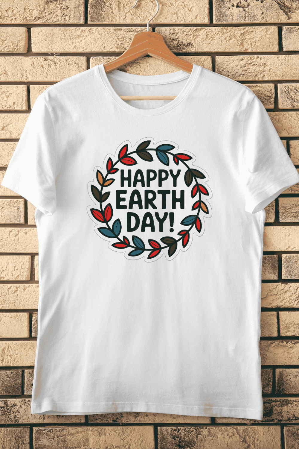 Happy Earth Day Wreath with Leaves T-shirt Design pinterest preview image.