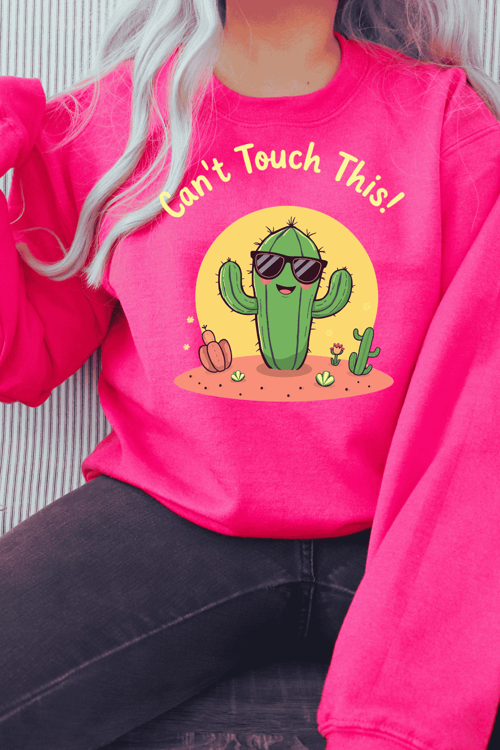 Can't Touch This Text with Cactus T-shirt Design pinterest preview image.