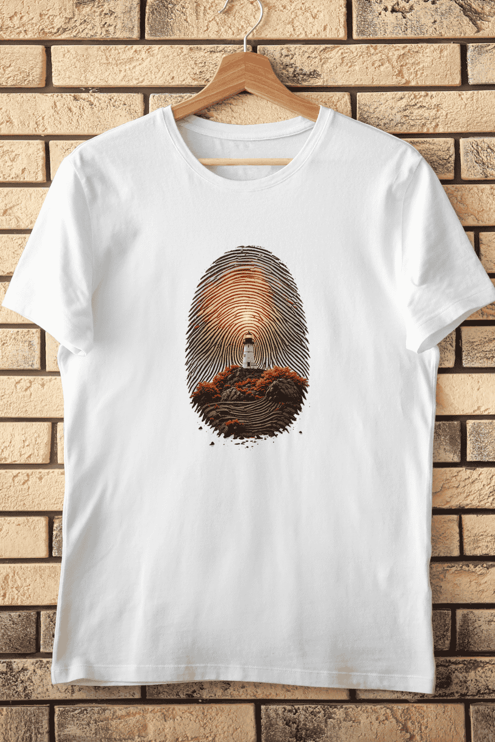 Lighthouse in Fingerprint T-Shirt Design pinterest preview image.