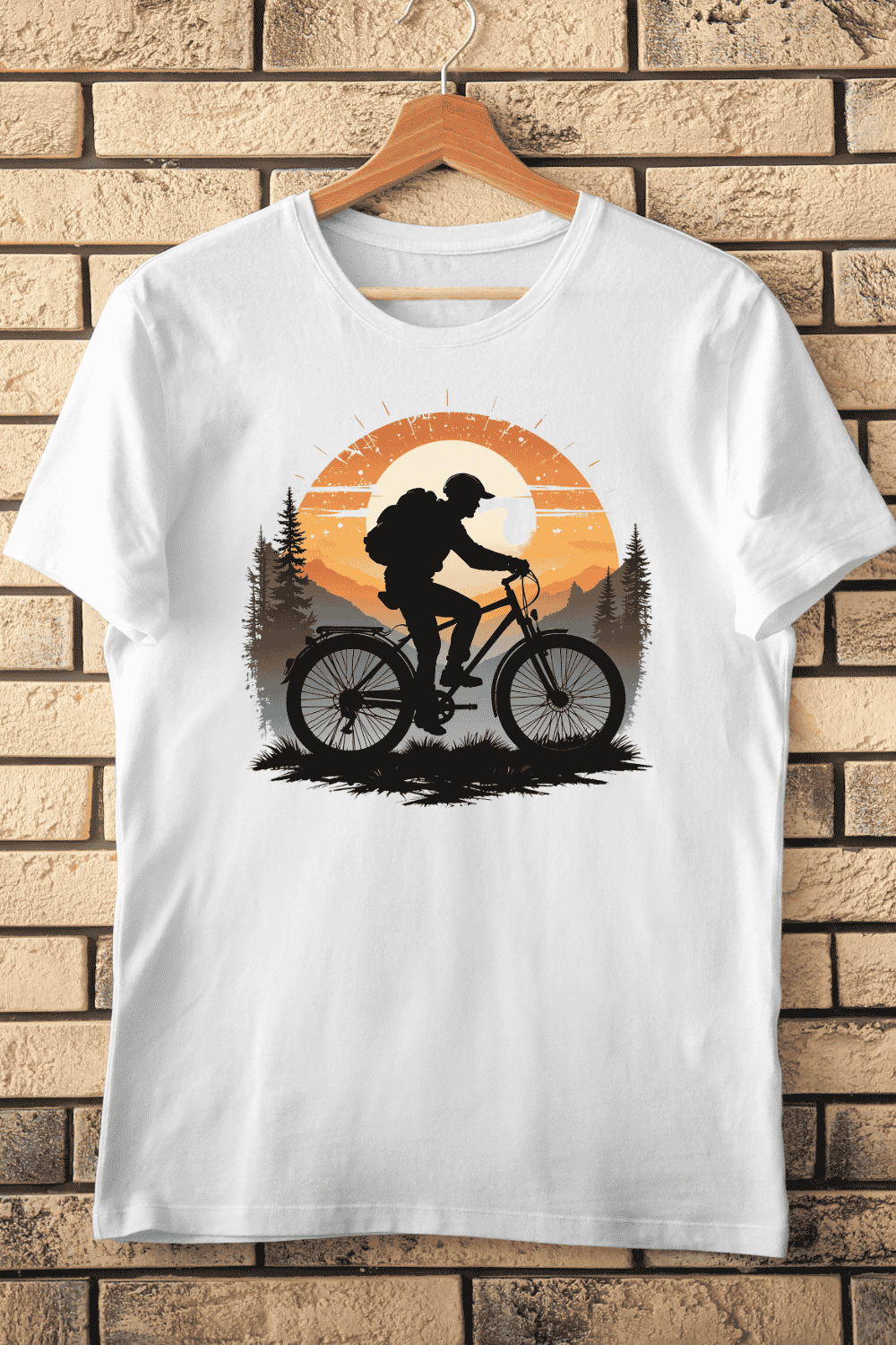 Sunset Mountain Biker T-shirt Design pinterest preview image.