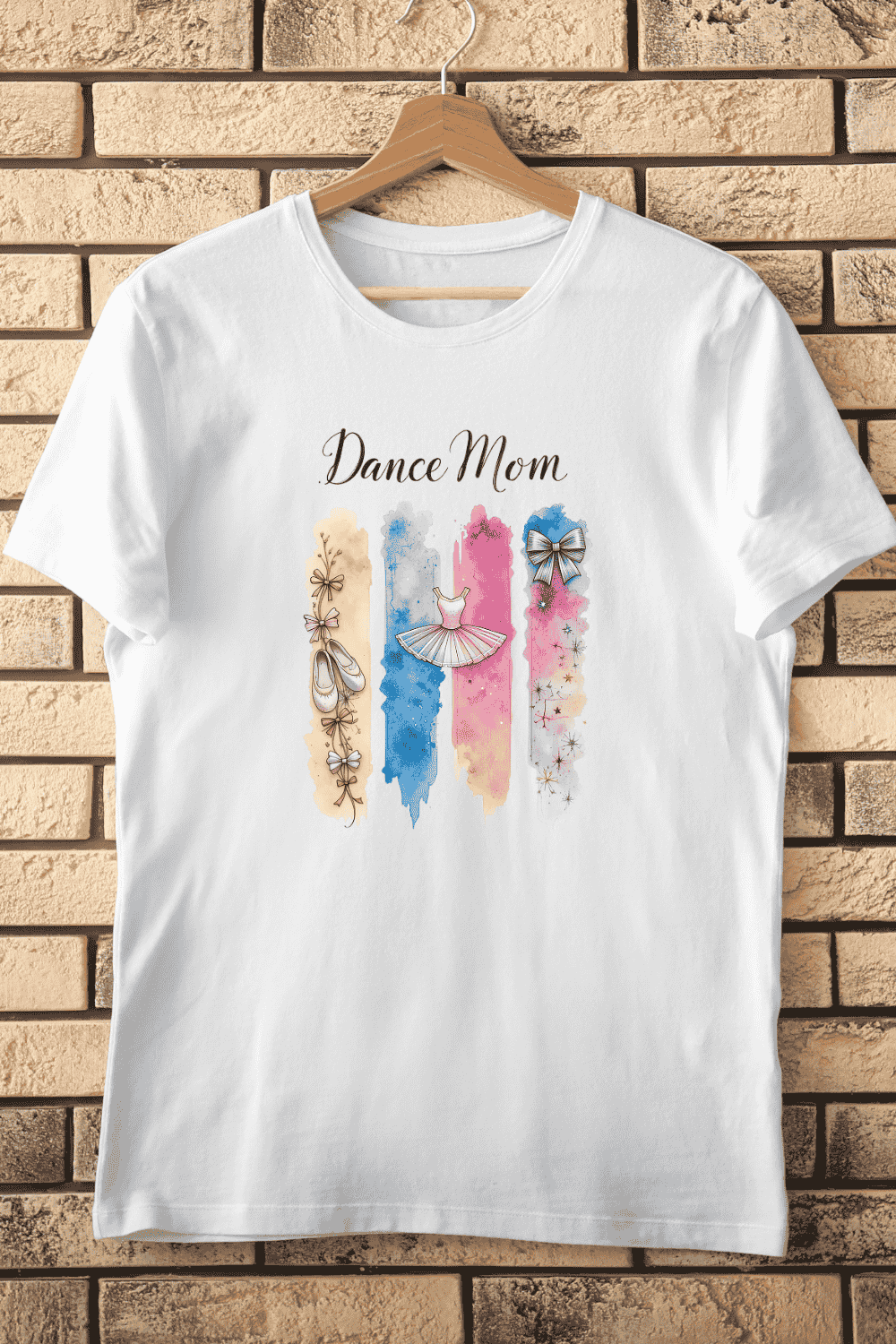 Mother's Day Dance Mom with Ballet Shoes T-Shirt Design pinterest preview image.