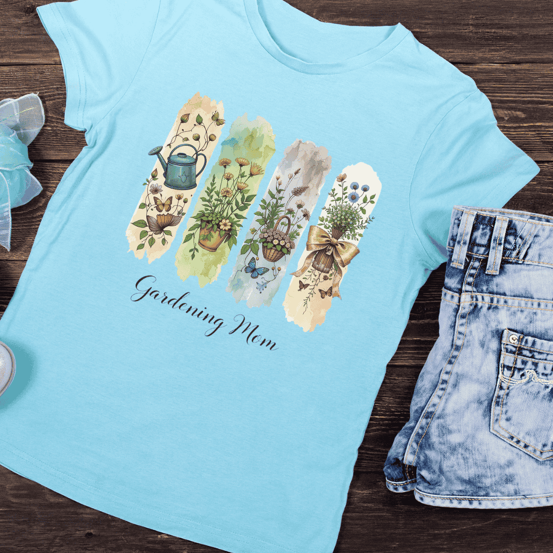 Watercolor Floral Gardening Mom T-Shirt Design preview image.