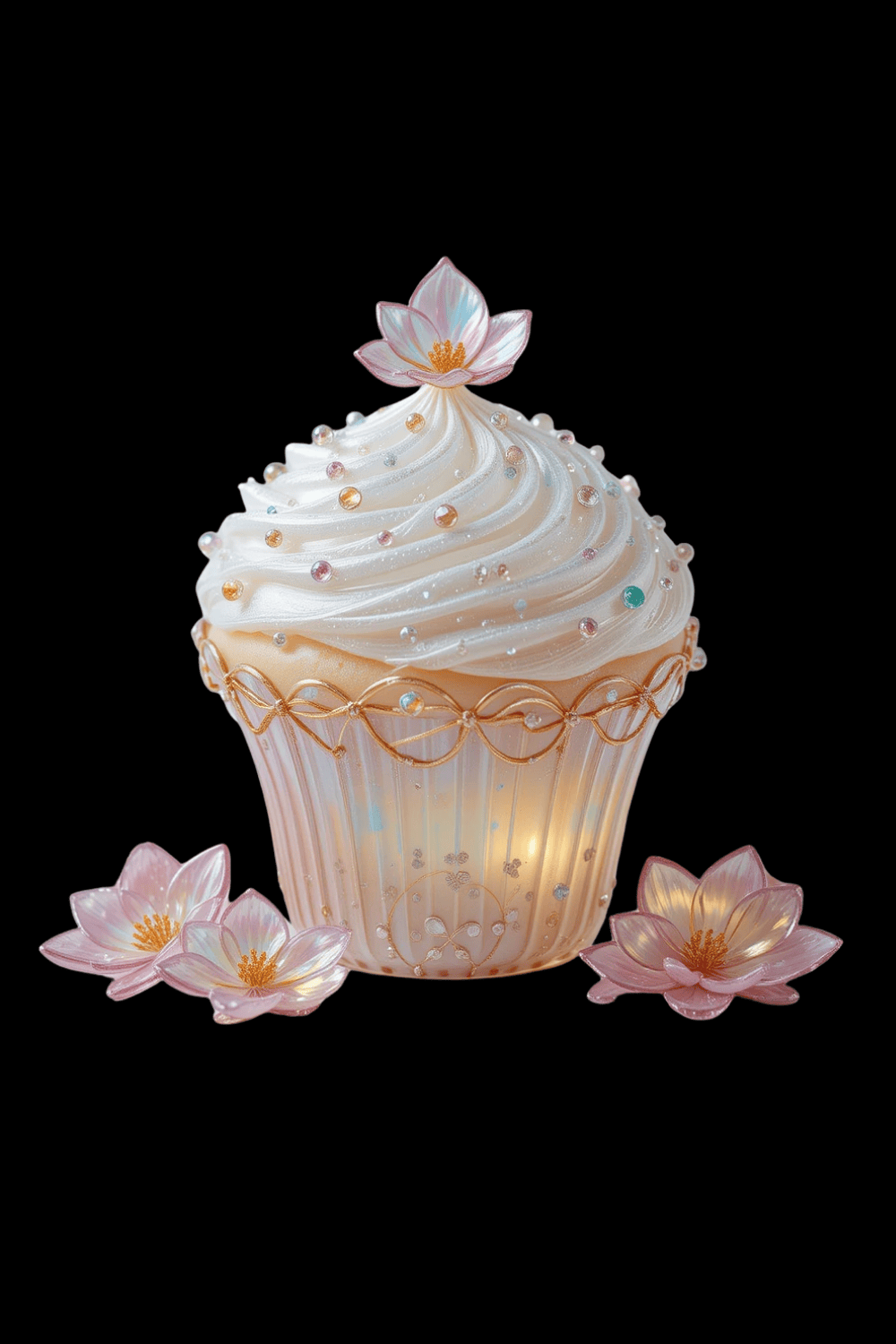 Pastel Cupcake with Glass Container and Flowers Illustration pinterest preview image.