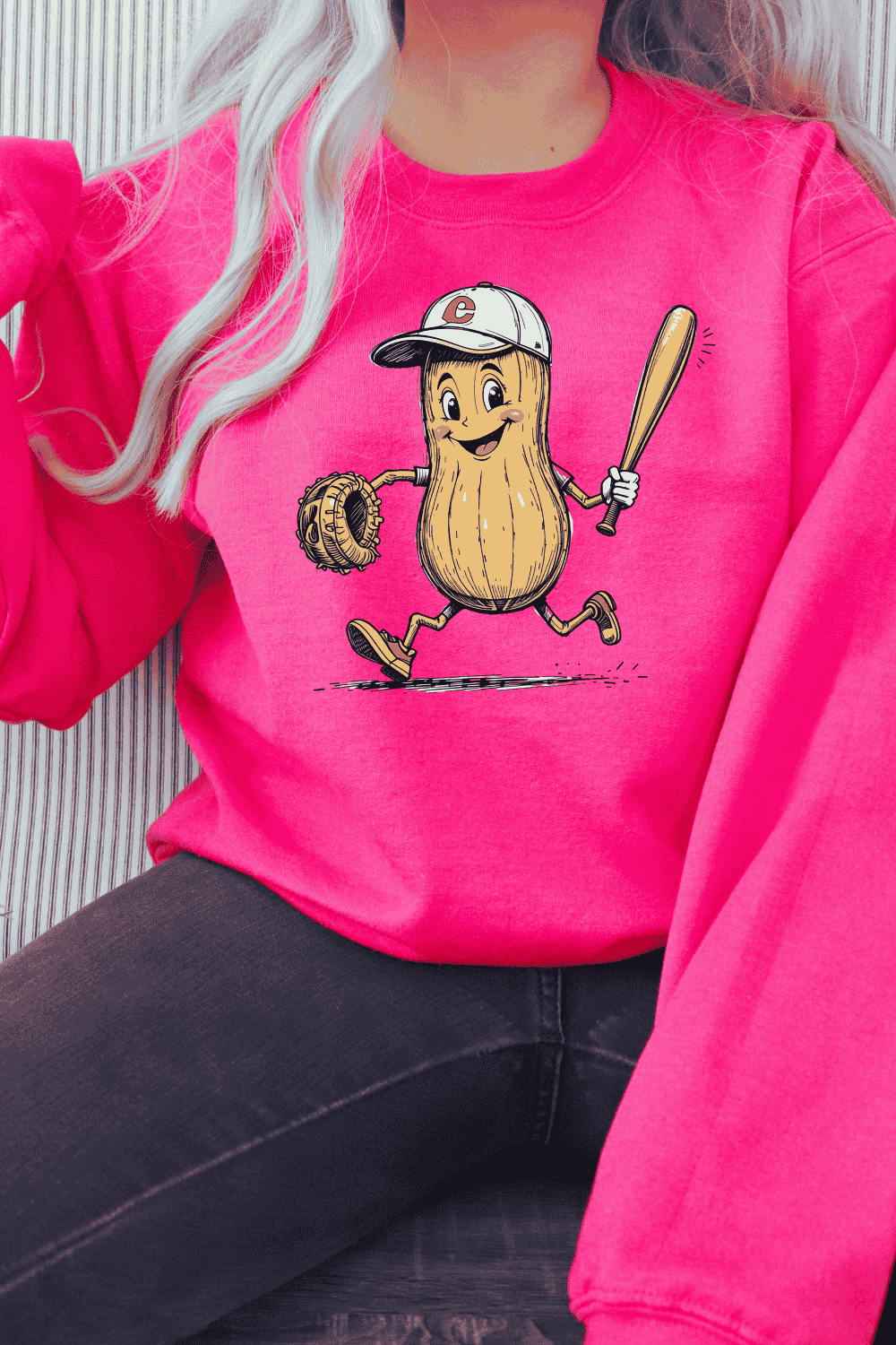 Peanut with Baseball Bat and Glove T-shirt Design pinterest preview image.