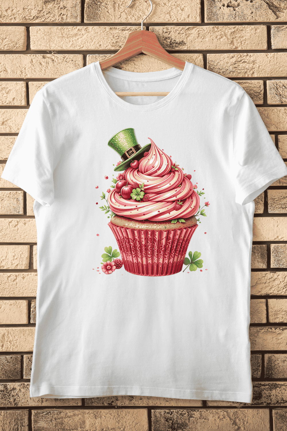 Whimsical St Paddy's Cupcake T-shirt Design pinterest preview image.
