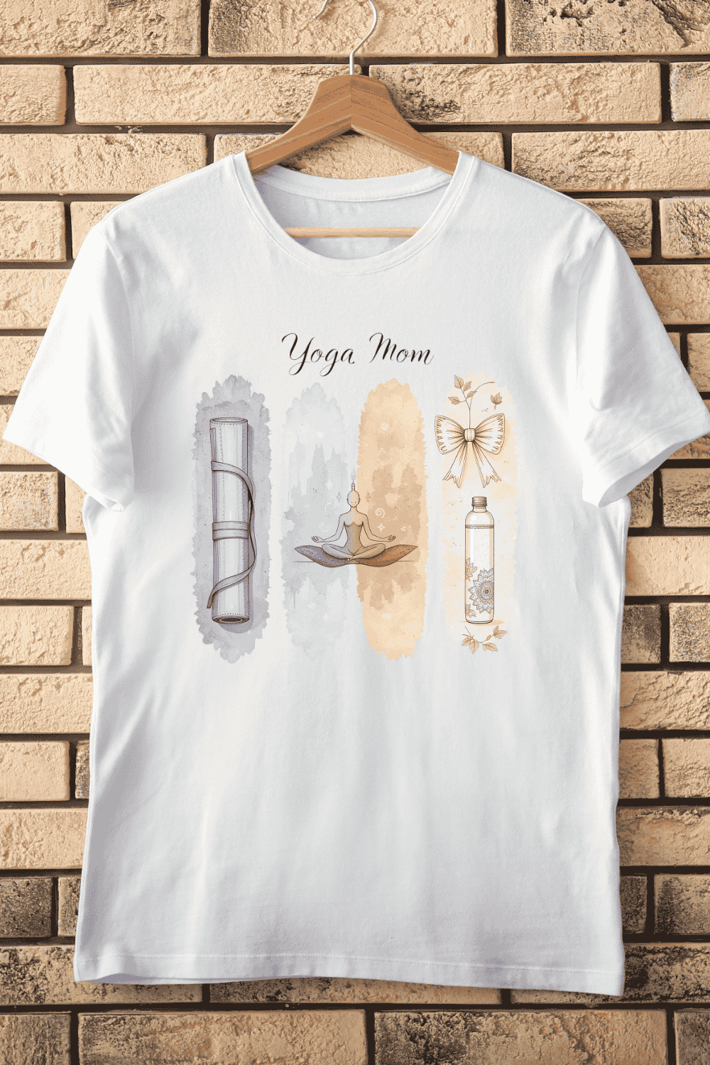 Watercolor Yoga Mom T-Shirt Design pinterest preview image.