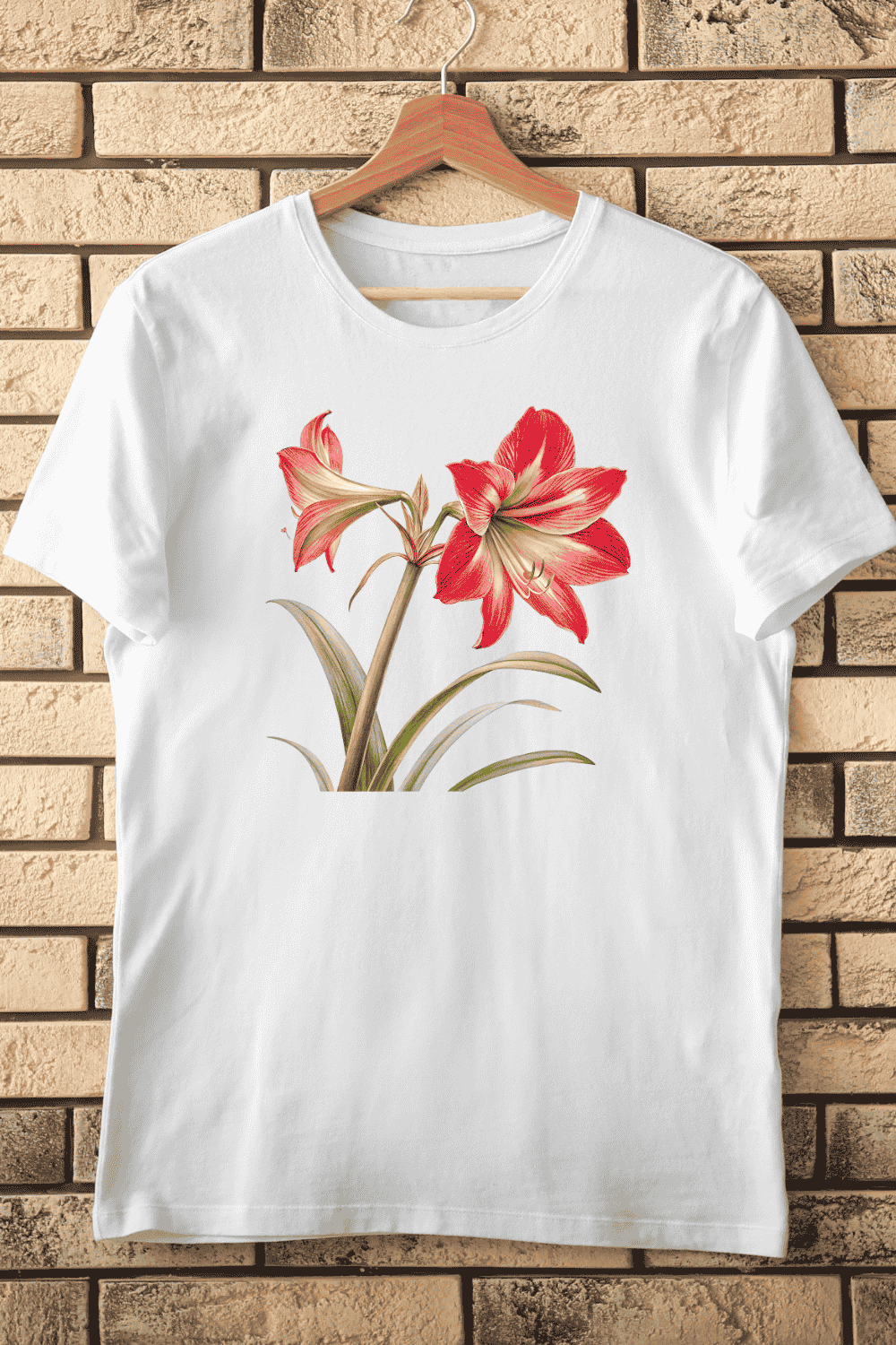 Red Amaryllis Flower T-Shirt Design pinterest preview image.