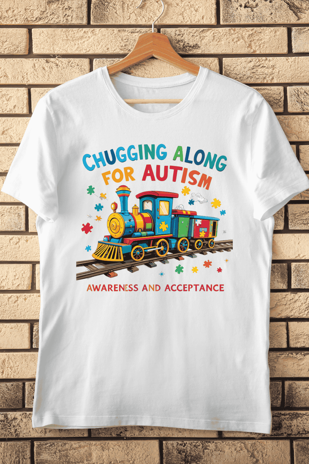 Educational Autism Awareness with Train T-Shirt Design pinterest preview image.