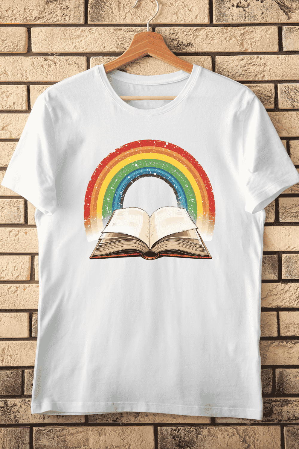 Fantasy Literature Rainbow Book T-shirt Design pinterest preview image.