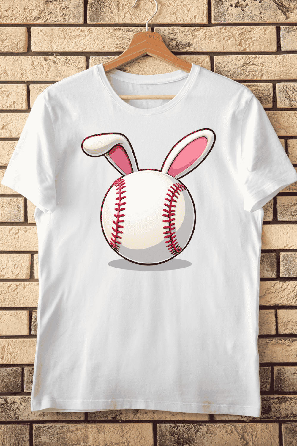 Baseball with Bunny Ears T-Shirt Design pinterest preview image.