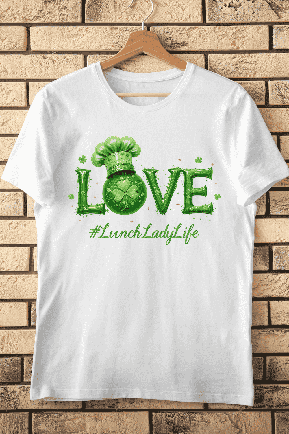 LOVE #LunchLadyLife St Patrick's T-shirt Design pinterest preview image.