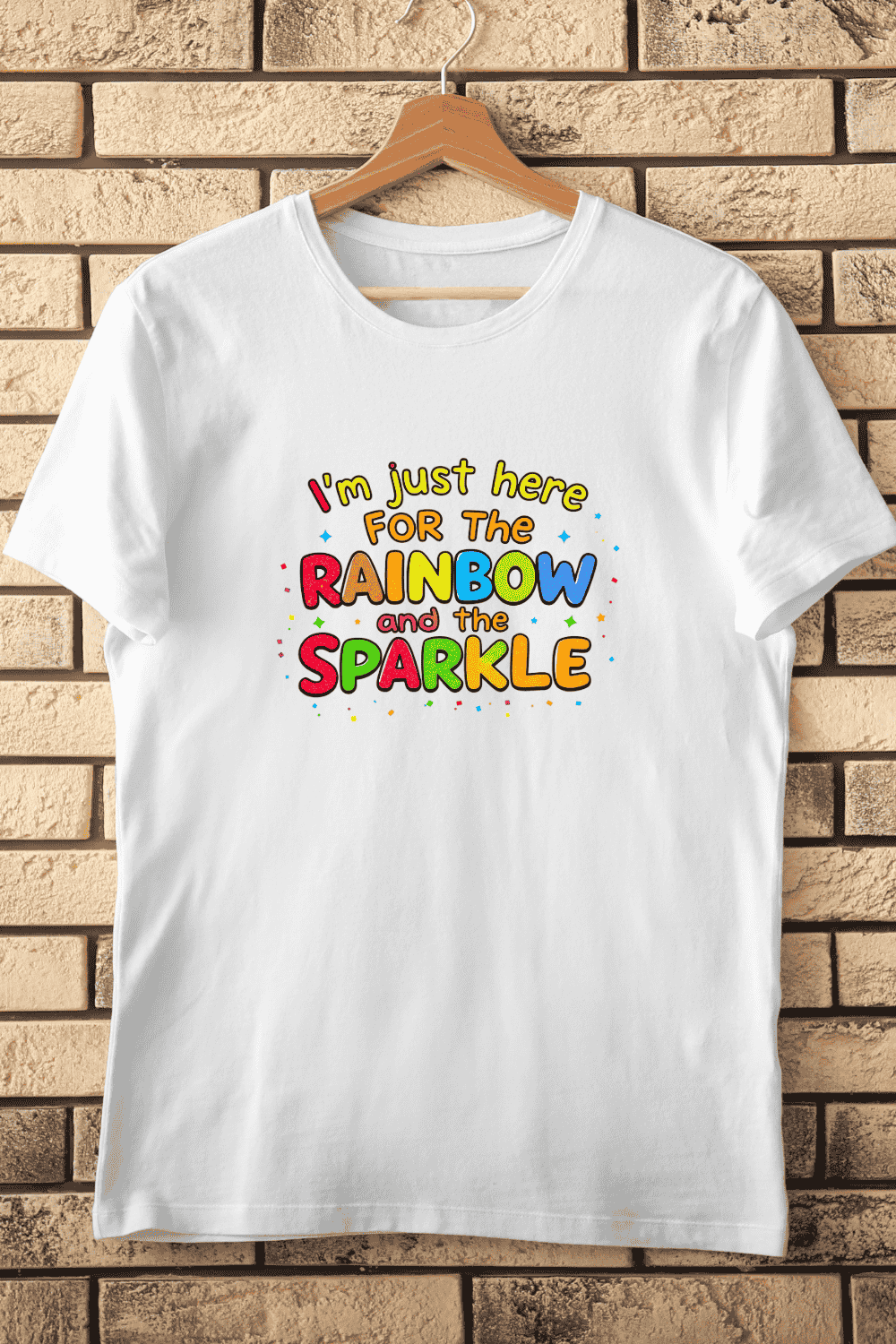 Rainbow and Sparkle Quote Colorful Typography T-Shirt Design pinterest preview image.