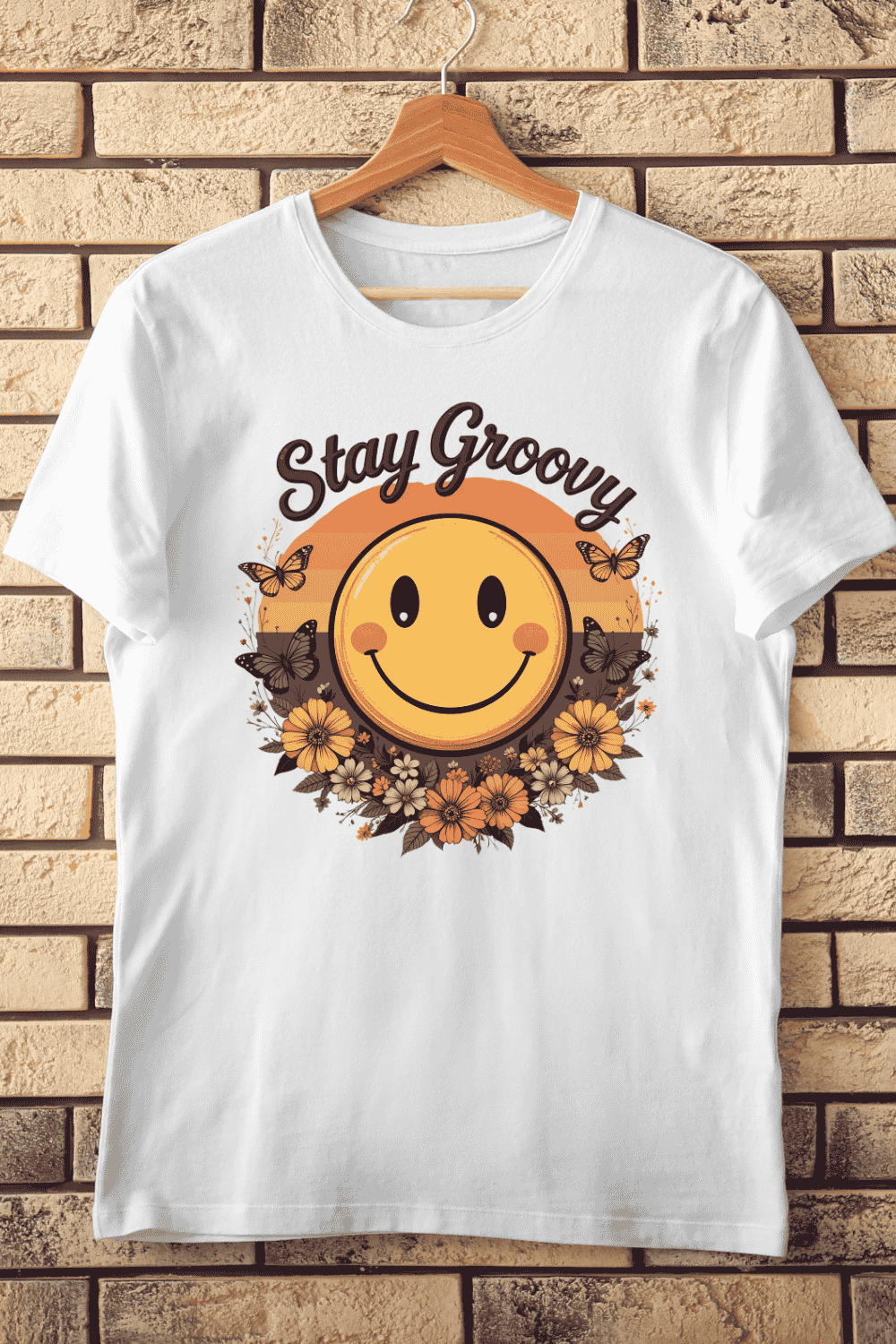 Stay Groovy Smiley Face T-Shirt Design pinterest preview image.