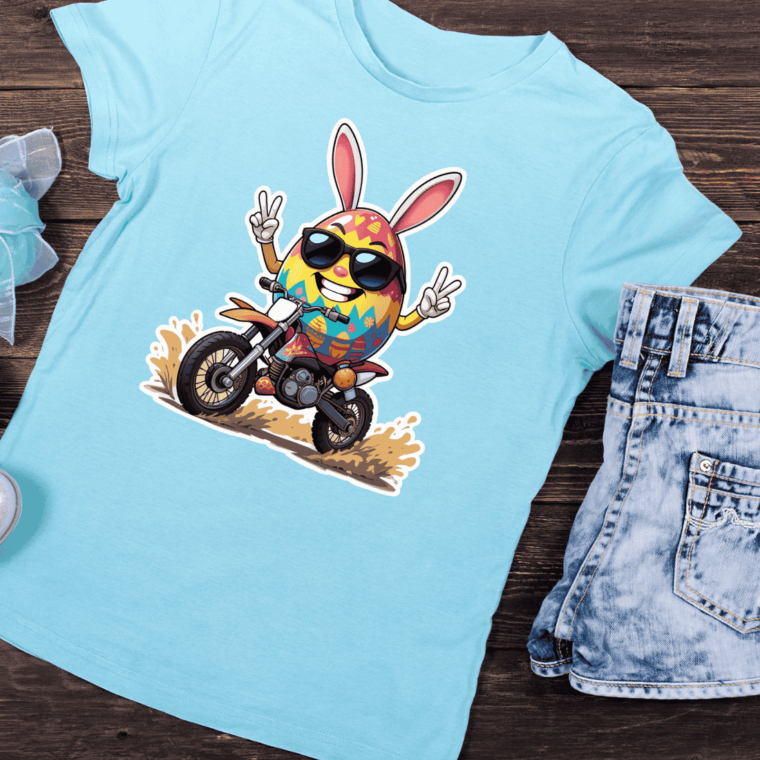 Funny Egg Motorbike T-shirt Design preview image.