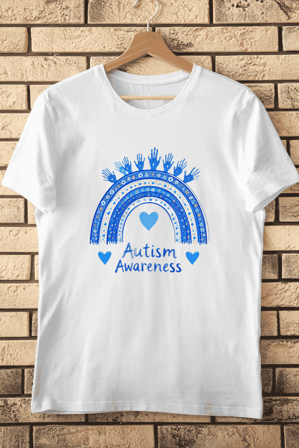 Blue Rainbow Autism Support T-Shirt Design pinterest preview image.