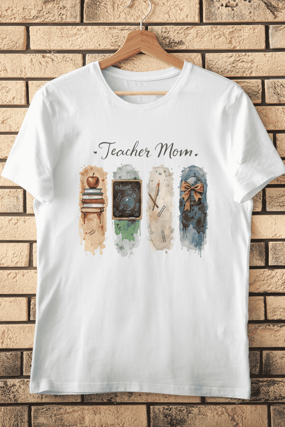 Watercolor Teacher Mom T-Shirt Design pinterest preview image.