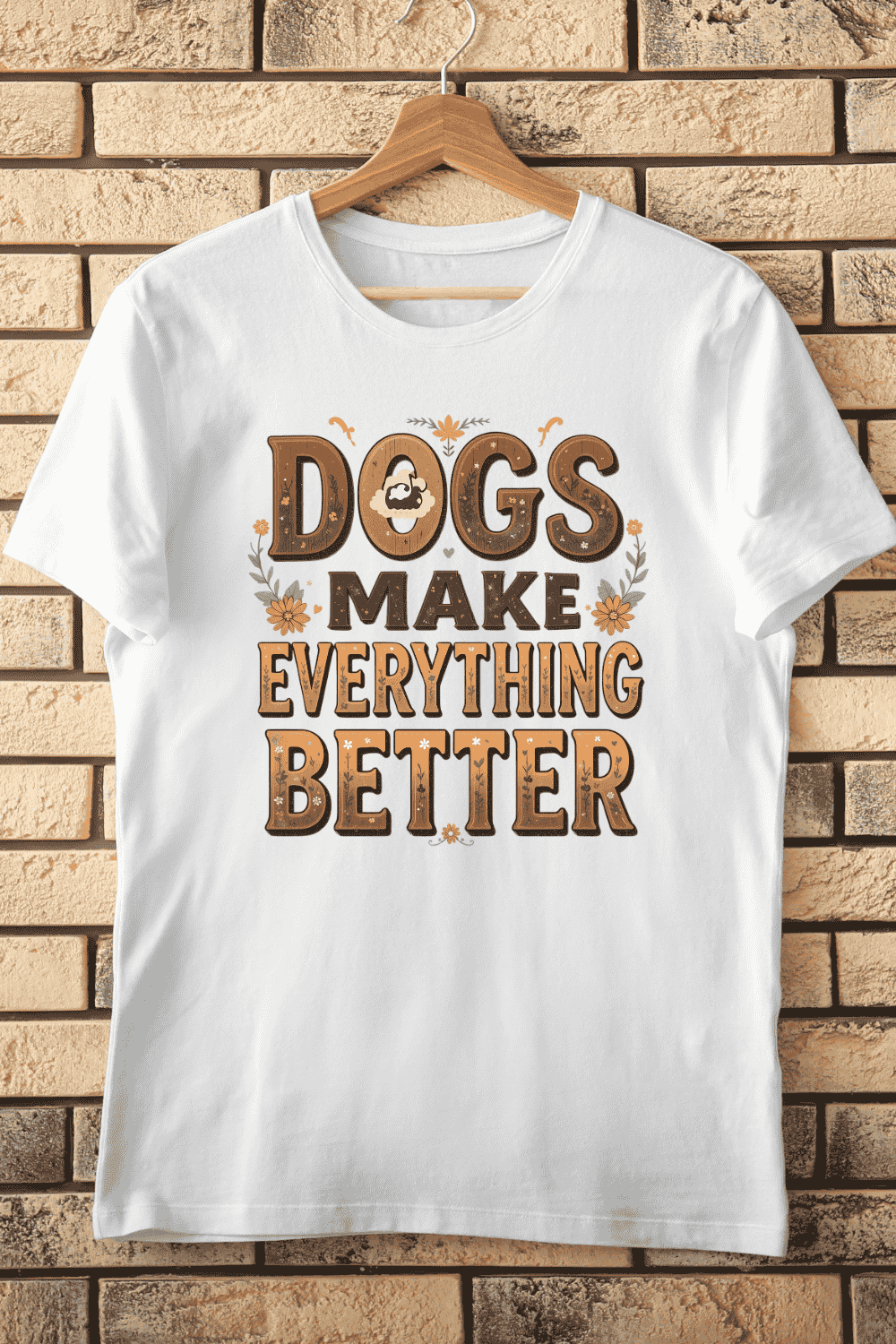 Dog Lover Typography Art with Paw Print T-Shirt Design pinterest preview image.