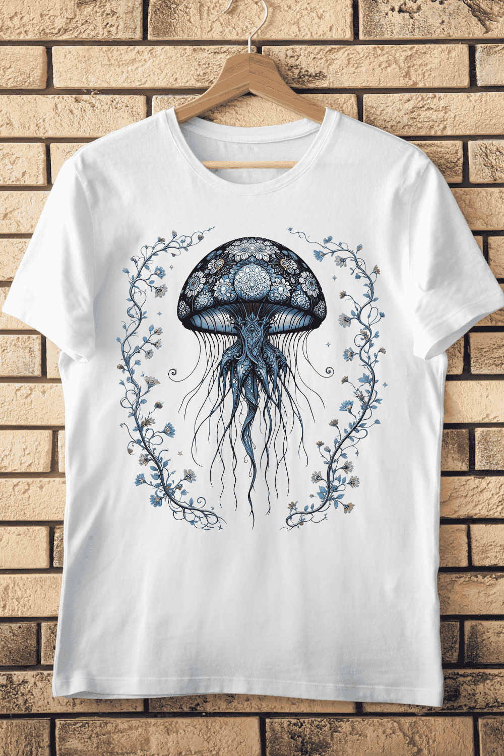 Underwater Ornate Jellyfish T-shirt Design pinterest preview image.